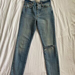 We The Free Jeans ( distressed) Size:27.  Button Fly, one rip in the knee!